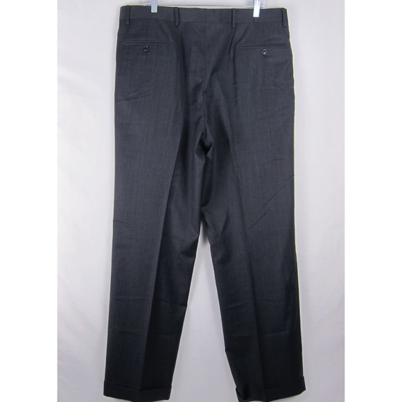 Jos  A  Bank Pants Mens 43x37 100% Wool Dress Slacks Suit Black Charcoal - Picture 6 of 10